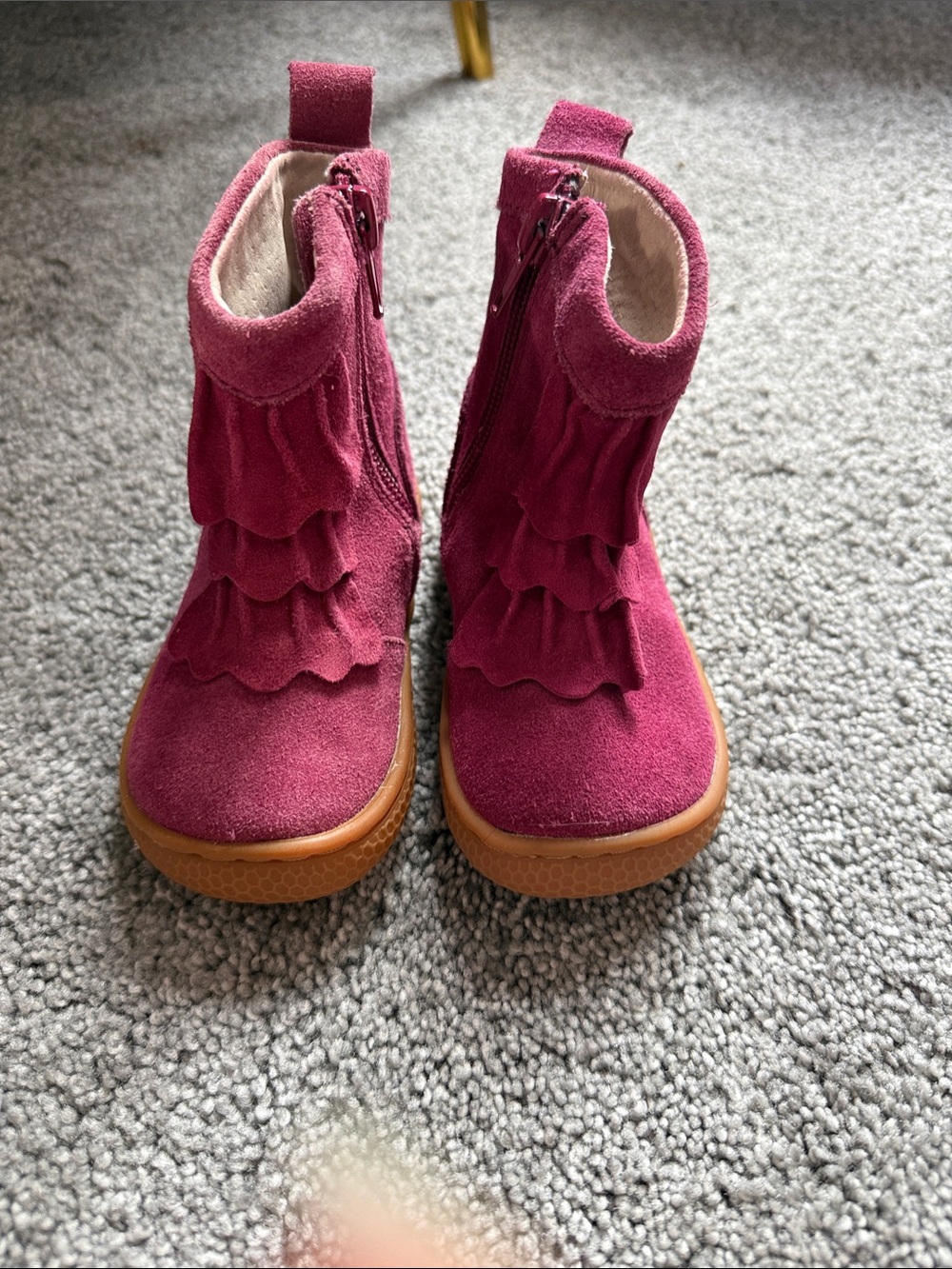 Livie & Luca Girls' Ruffle Suede Ankle Boots - Berry